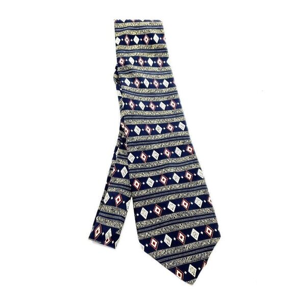 Kenneth Cole New York Blue Silk‎ Tie Woven Wide Horizontal Striped - Picture 6 of 6